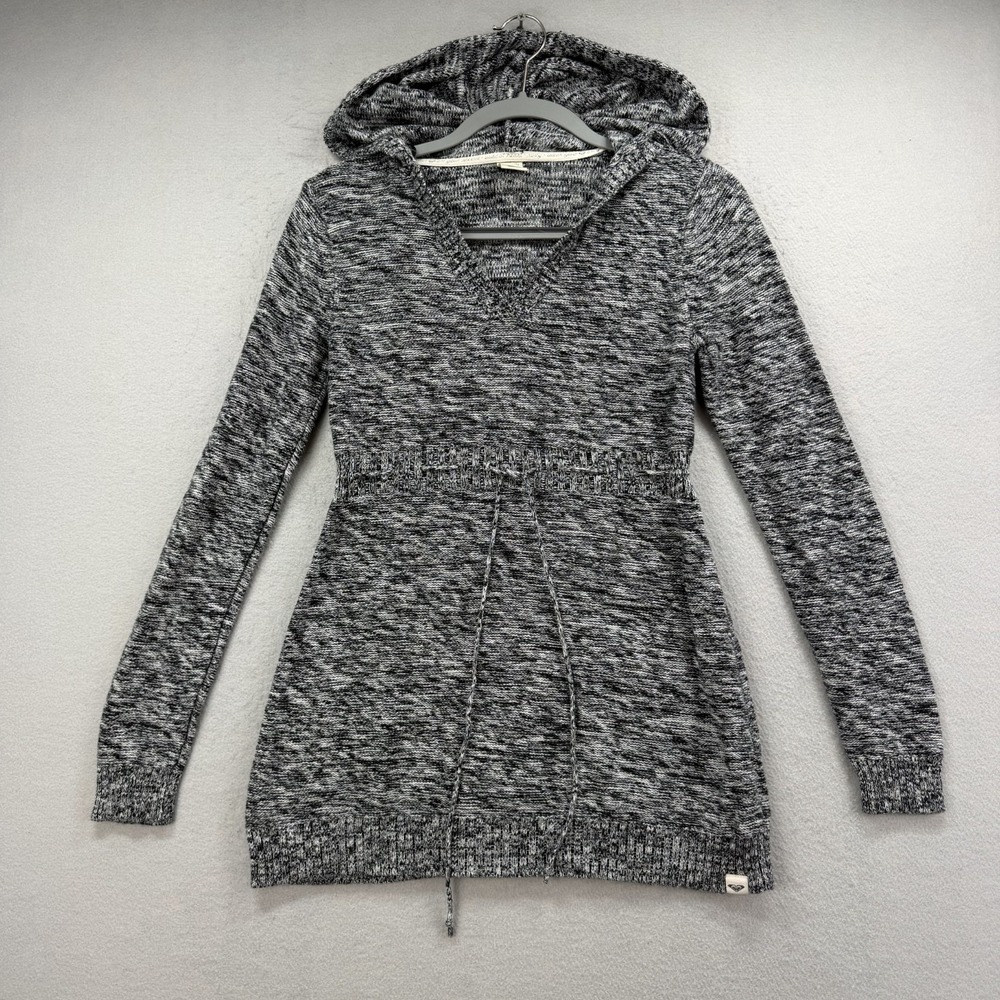 Roxy Tunic Sweater Womens Medium Black Gray Dye Knit Hoodie Sweatshirt Y2K Beach